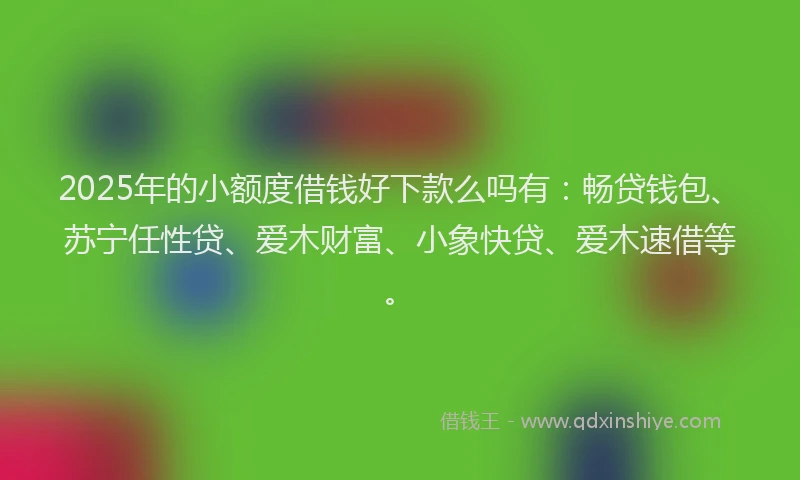 2025年的小额度借钱好下款么吗有:畅贷钱包、苏宁任性贷、爱木财富、小象快贷、爱木速借等。