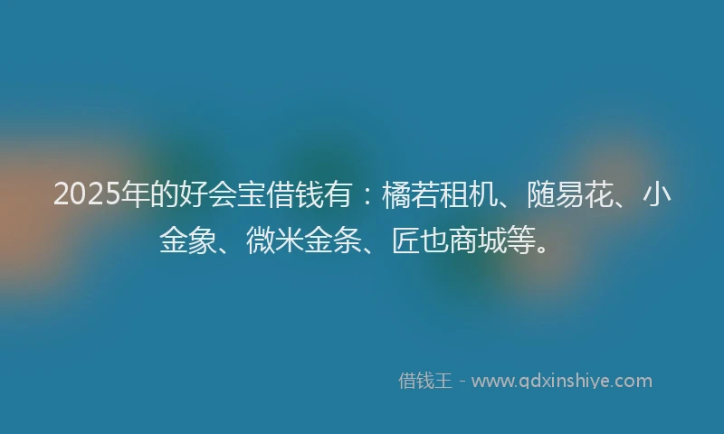 2025年的好会宝借钱有：橘若租机、随易花、小金象、微米金条、匠也商城等。