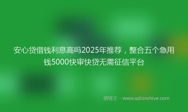 安心贷借钱利息高吗2025年推荐，整合五个急用钱5000快审快贷无需征信平台