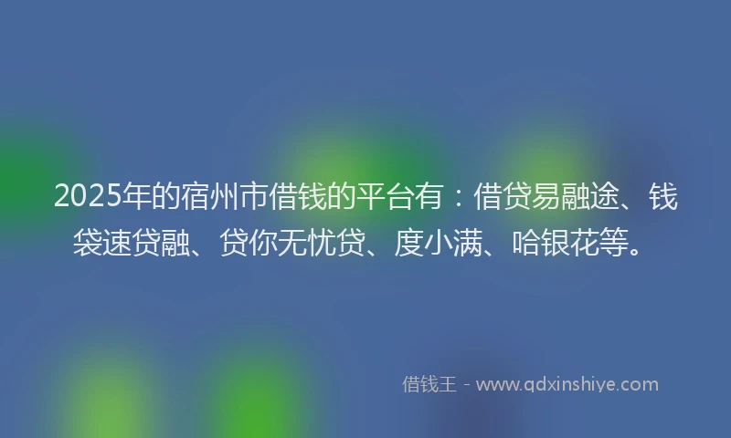 2025年的宿州市借钱的平台有：借贷易融途、钱袋速贷融、贷你无忧贷、度小满、哈银花等。
