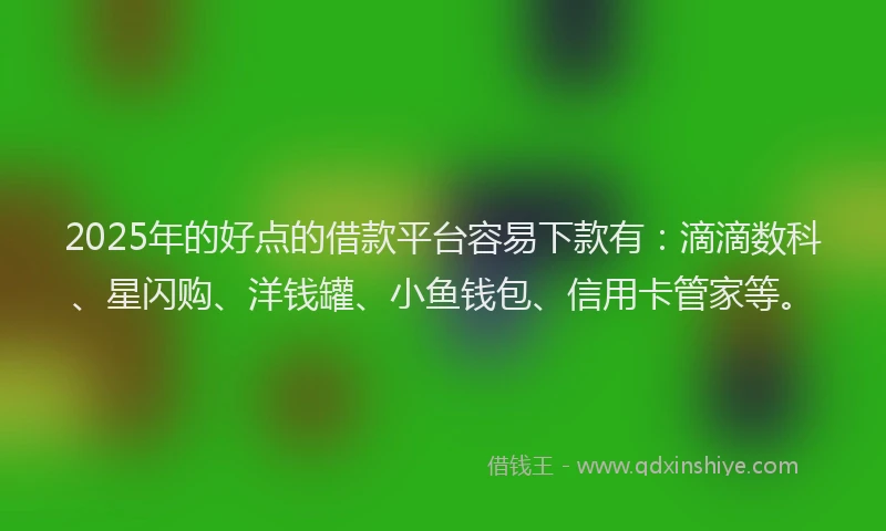 2025年的好点的借款平台容易下款有：滴滴数科、星闪购、洋钱罐、小鱼钱包、信用卡管家等。
