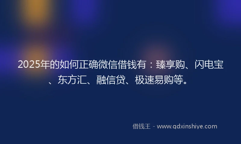 2025年的如何正确微信借钱有：臻享购、闪电宝、东方汇、融信贷、极速易购等。