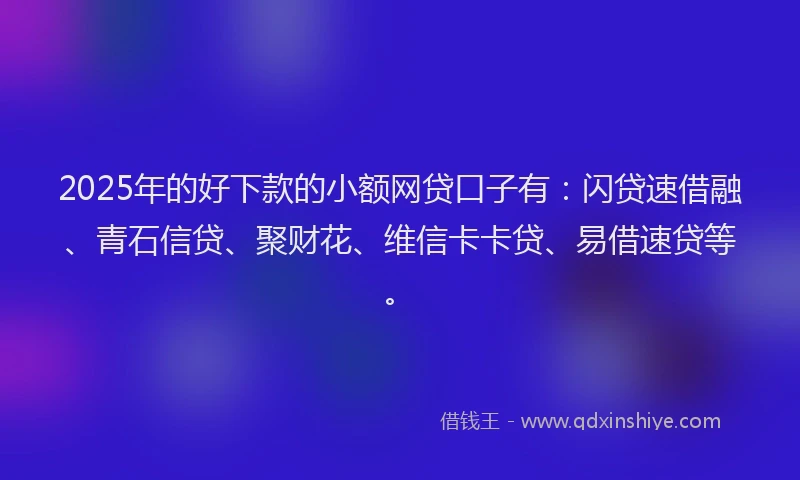 2025年的好下款的小额网贷口子有：闪贷速借融、青石信贷、聚财花、维信卡卡贷、易借速贷等。
