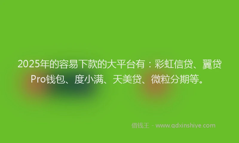 2025年的容易下款的大平台有：彩虹信贷、翼贷Pro钱包、度小满、天美贷、微粒分期等。