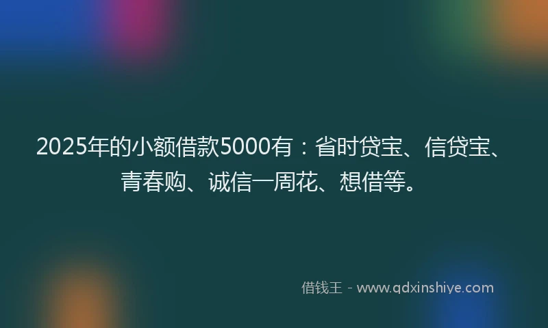 2025年的小额借款5000有：省时贷宝、信贷宝、青春购、诚信一周花、想借等。