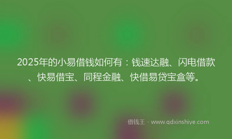 2025年的小易借钱如何有：钱速达融、闪电借款、快易借宝、同程金融、快借易贷宝盒等。