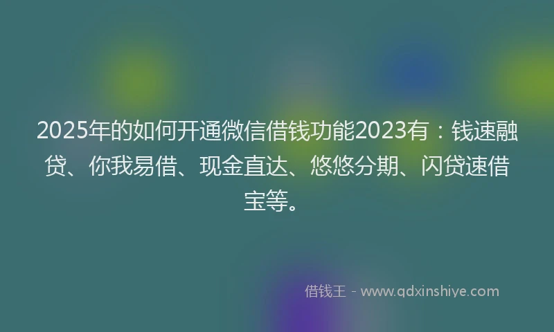 2025年的如何开通微信借钱功能2023有：钱速融贷、你我易借、现金直达、悠悠分期、闪贷速借宝等。