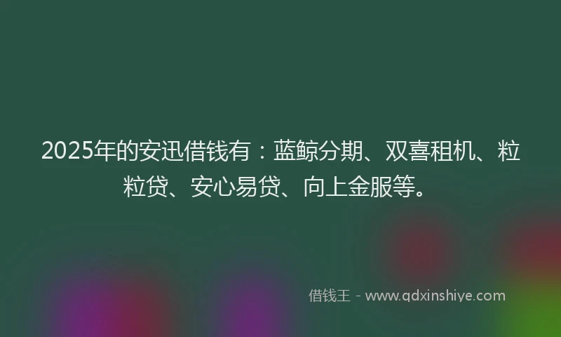 2025年的安迅借钱有：蓝鲸分期、双喜租机、粒粒贷、安心易贷、向上金服等。