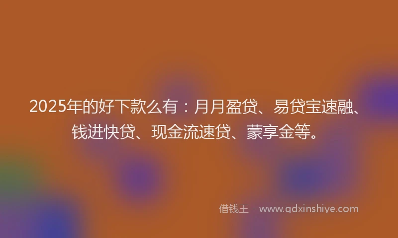 2025年的好下款么有：月月盈贷、易贷宝速融、钱进快贷、现金流速贷、蒙享金等。