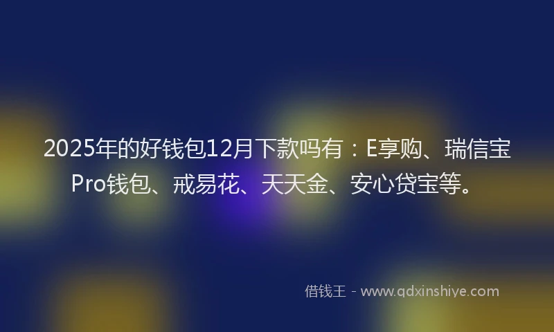 2025年的好钱包12月下款吗有：E享购、瑞信宝Pro钱包、戒易花、天天金、安心贷宝等。
