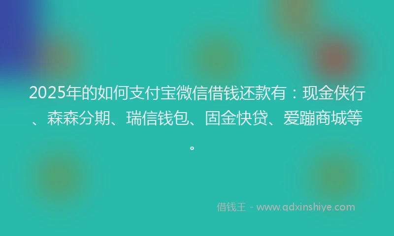 2025年的如何支付宝微信借钱还款有：现金侠行、森森分期、瑞信钱包、固金快贷、爱蹦商城等。