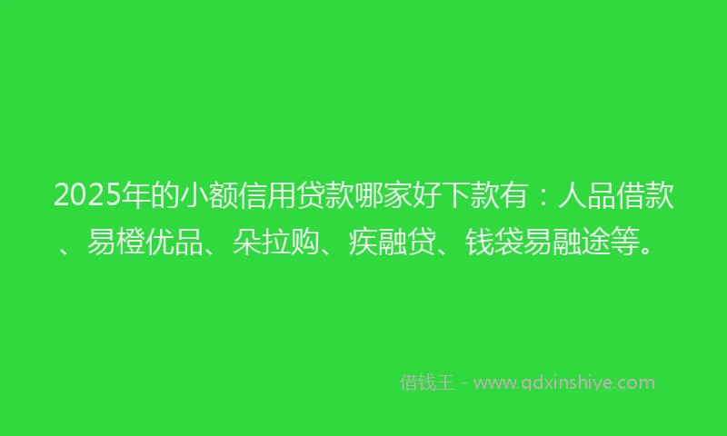 2025年的小额信用贷款哪家好下款有：人品借款、易橙优品、朵拉购、疾融贷、钱袋易融途等。