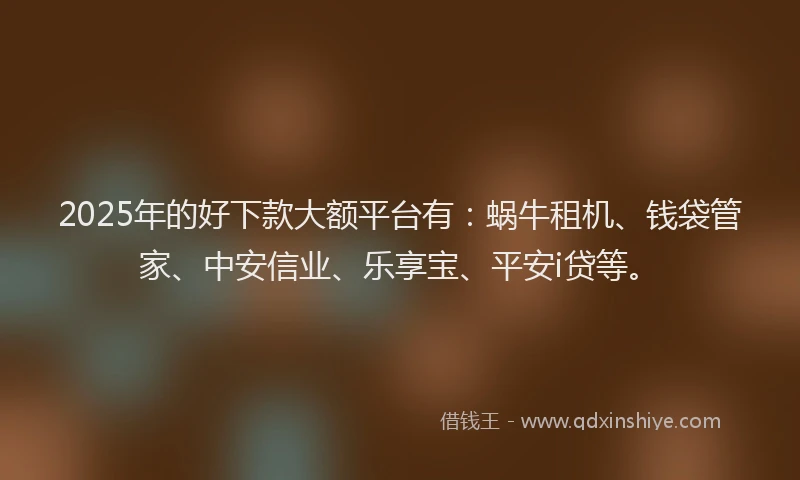 2025年的好下款大额平台有：蜗牛租机、钱袋管家、中安信业、乐享宝、平安i贷等。