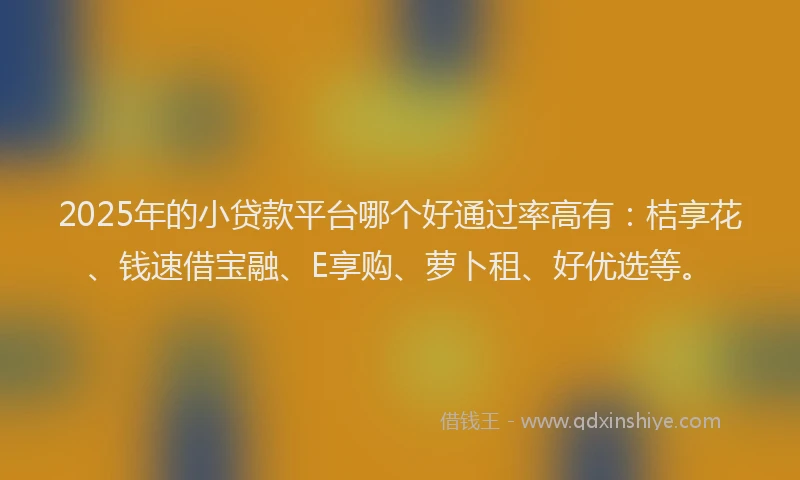 2025年的小贷款平台哪个好通过率高有：桔享花、钱速借宝融、E享购、萝卜租、好优选等。