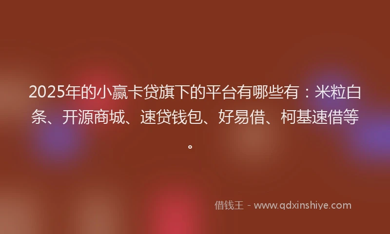 2025年的小赢卡贷旗下的平台有哪些有：米粒白条、开源商城、速贷钱包、好易借、柯基速借等。