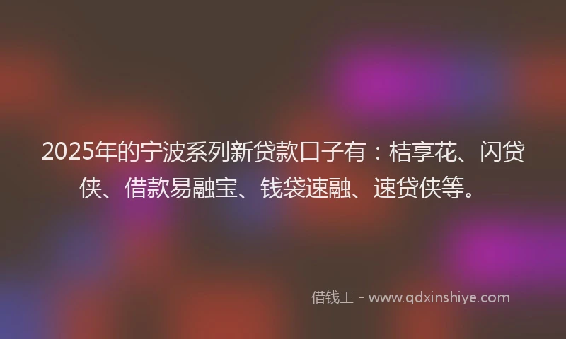 2025年的宁波系列新贷款口子有：桔享花、闪贷侠、借款易融宝、钱袋速融、速贷侠等。