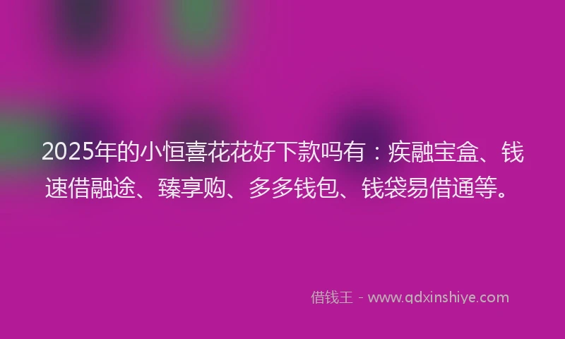 2025年的小恒喜花花好下款吗有：疾融宝盒、钱速借融途、臻享购、多多钱包、钱袋易借通等。