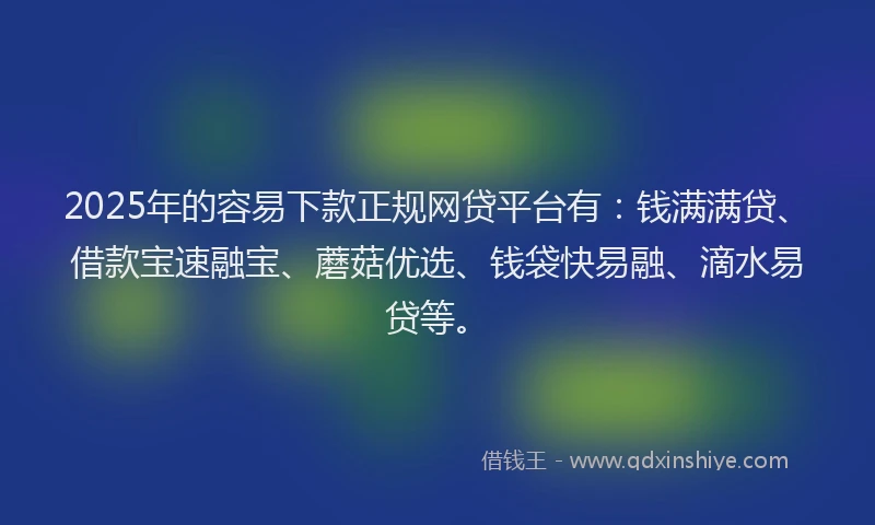 2025年的容易下款正规网贷平台有：钱满满贷、借款宝速融宝、蘑菇优选、钱袋快易融、滴水易贷等。