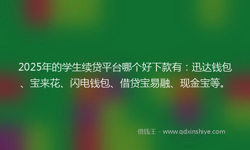 2025年的学生续贷平台哪个好下款有：迅达钱包、宝来花、闪电钱包、借贷宝易融、现金宝等。