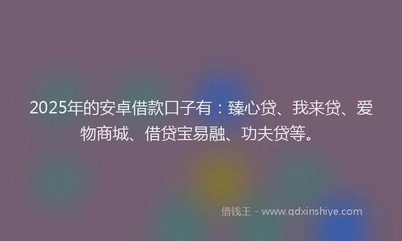 2025年的安卓借款口子有：臻心贷、我来贷、爱物商城、借贷宝易融、功夫贷等。