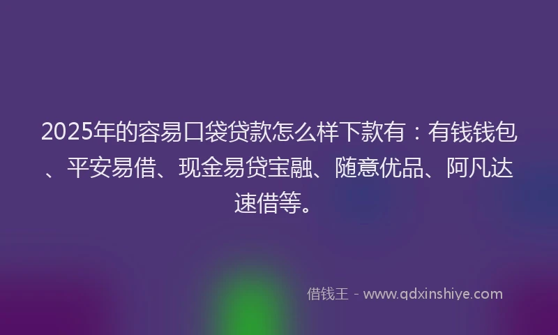 2025年的容易口袋贷款怎么样下款有：有钱钱包、平安易借、现金易贷宝融、随意优品、阿凡达速借等。