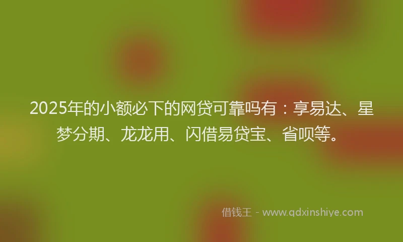 2025年的小额必下的网贷可靠吗有：享易达、星梦分期、龙龙用、闪借易贷宝、省呗等。