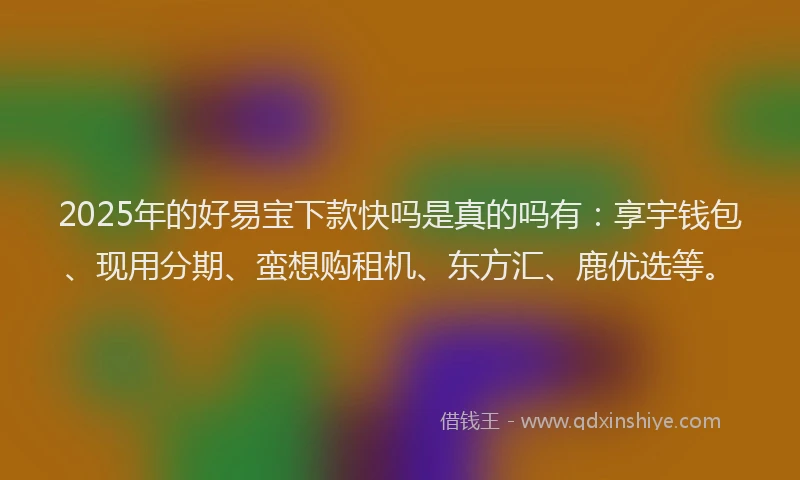 2025年的好易宝下款快吗是真的吗有：享宇钱包、现用分期、蛮想购租机、东方汇、鹿优选等。