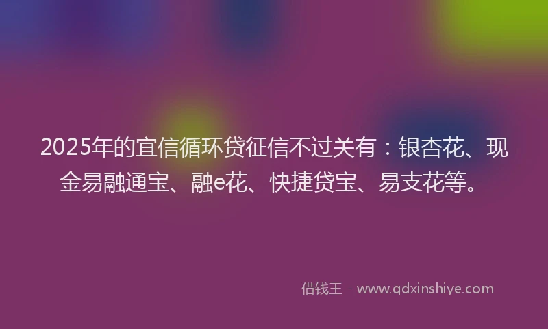 2025年的宜信循环贷征信不过关有：银杏花、现金易融通宝、融e花、快捷贷宝、易支花等。