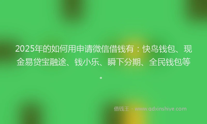 2025年的如何用申请微信借钱有：快鸟钱包、现金易贷宝融途、钱小乐、瞬下分期、全民钱包等。