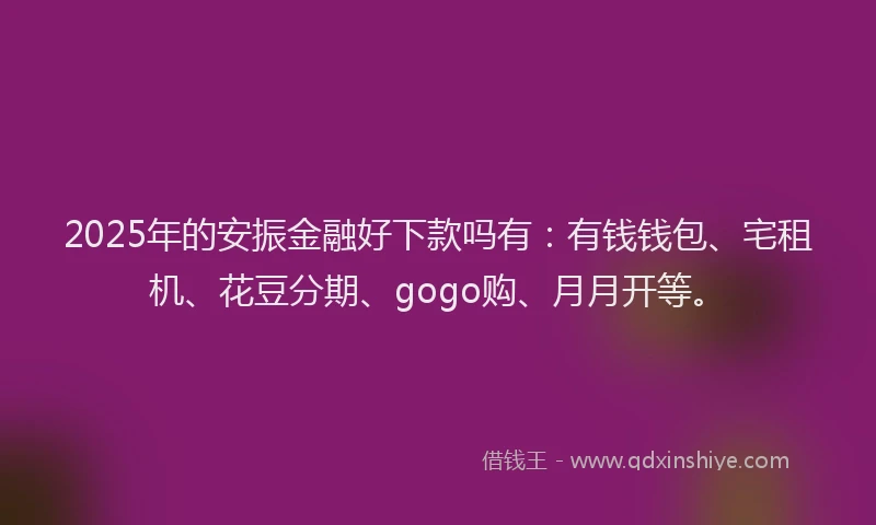 2025年的安振金融好下款吗有：有钱钱包、宅租机、花豆分期、gogo购、月月开等。