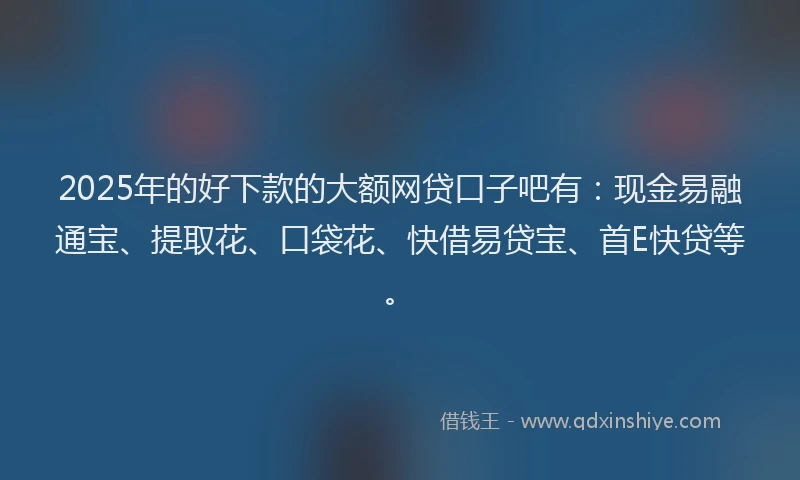 2025年的好下款的大额网贷口子吧有：现金易融通宝、提取花、口袋花、快借易贷宝、首E快贷等。