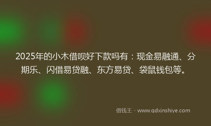 2025年的小木借呗好下款吗有：现金易融通、分期乐、闪借易贷融、东方易贷、袋鼠钱包等。
