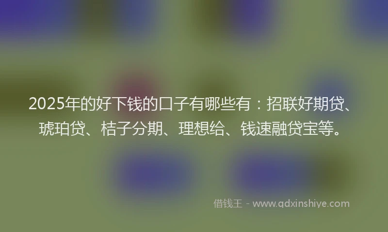 2025年的好下钱的口子有哪些有：招联好期贷、琥珀贷、桔子分期、理想给、钱速融贷宝等。