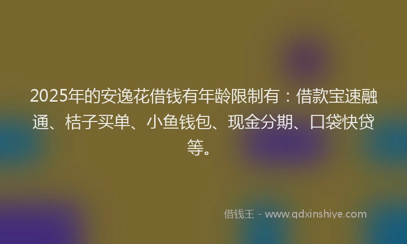 2025年的安逸花借钱有年龄限制有：借款宝速融通、桔子买单、小鱼钱包、现金分期、口袋快贷等。