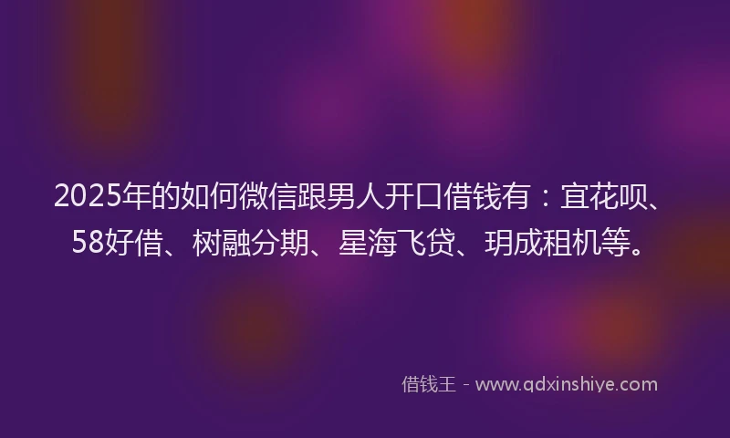 2025年的如何微信跟男人开口借钱有：宜花呗、58好借、树融分期、星海飞贷、玥成租机等。