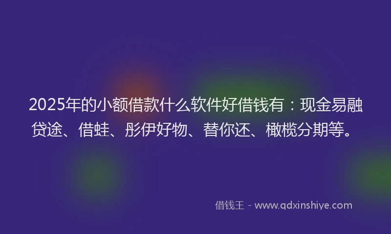 2025年的小额借款什么软件好借钱有：现金易融贷途、借蛙、彤伊好物、替你还、橄榄分期等。