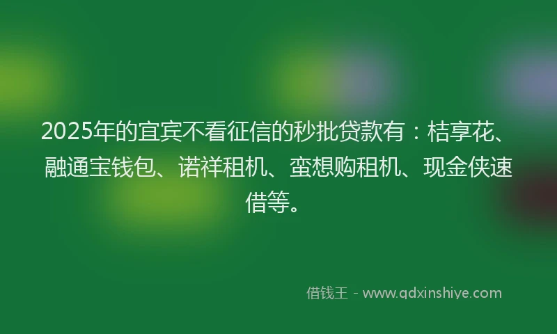 2025年的宜宾不看征信的秒批贷款有：桔享花、融通宝钱包、诺祥租机、蛮想购租机、现金侠速借等。