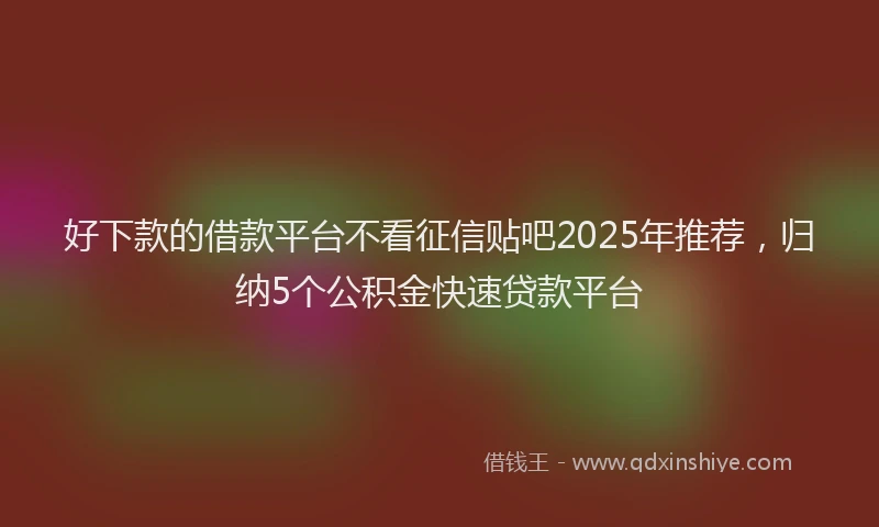 好下款的借款平台不看征信贴吧2025年推荐，归纳5个公积金快速贷款平台