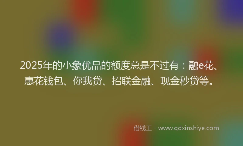 2025年的小象优品的额度总是不过有：融e花、惠花钱包、你我贷、招联金融、现金秒贷等。