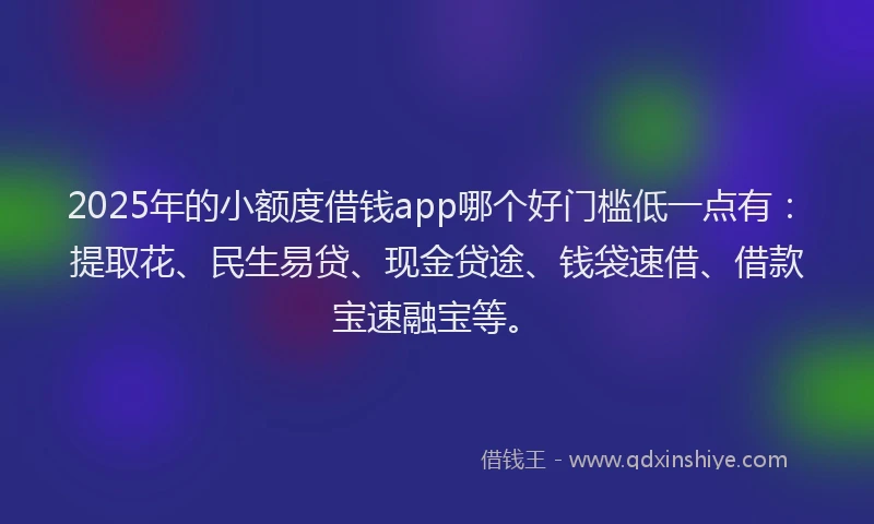 2025年的小额度借钱app哪个好门槛低一点有：提取花、民生易贷、现金贷途、钱袋速借、借款宝速融宝等。