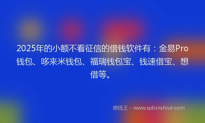 2025年的小额不看征信的借钱软件有：金易Pro钱包、哆来米钱包、福瑞钱包宝、钱速借宝、想借等。