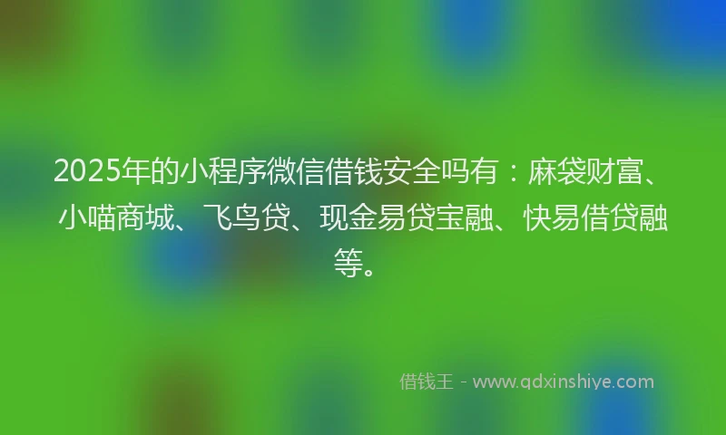 2025年的小程序微信借钱安全吗有：麻袋财富、小喵商城、飞鸟贷、现金易贷宝融、快易借贷融等。