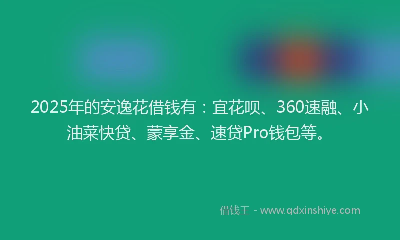 2025年的安逸花借钱有：宜花呗、360速融、小油菜快贷、蒙享金、速贷Pro钱包等。