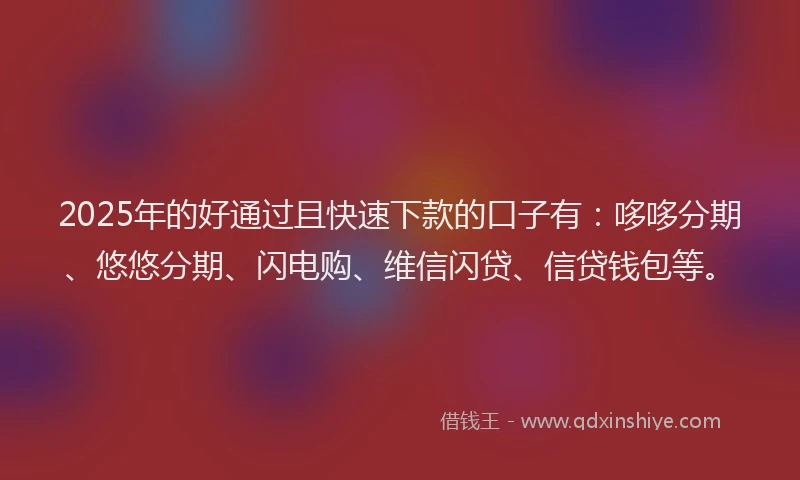 2025年的好通过且快速下款的口子有：哆哆分期、悠悠分期、闪电购、维信闪贷、信贷钱包等。