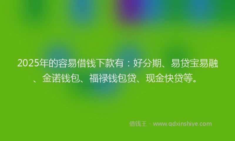 2025年的容易借钱下款有：好分期、易贷宝易融、金诺钱包、福禄钱包贷、现金快贷等。