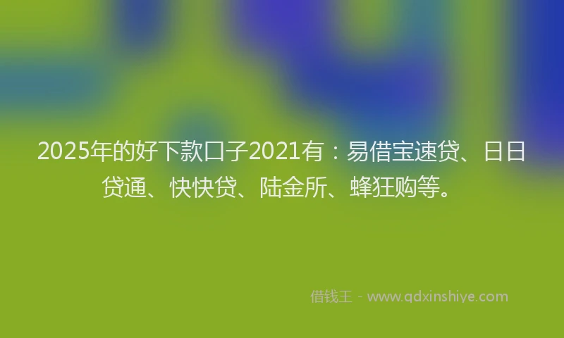 2025年的好下款口子2021有：易借宝速贷、日日贷通、快快贷、陆金所、蜂狂购等。