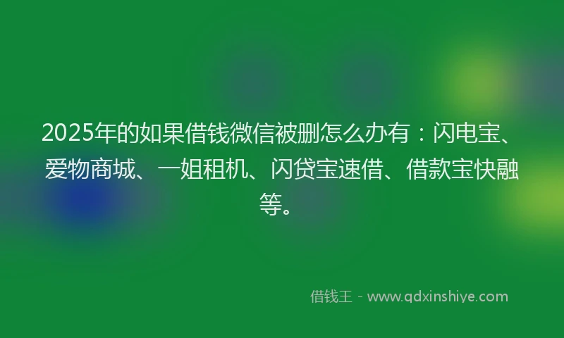 2025年的如果借钱微信被删怎么办有：闪电宝、爱物商城、一姐租机、闪贷宝速借、借款宝快融等。