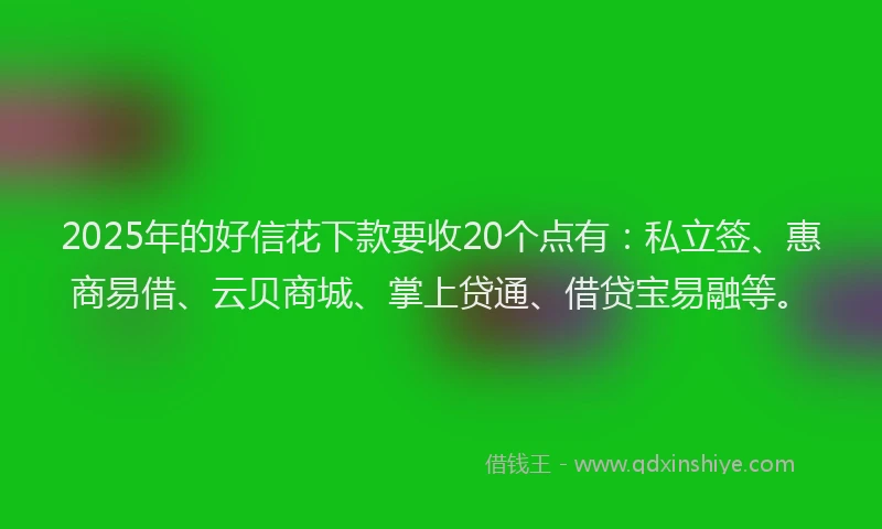 2025年的好信花下款要收20个点有：私立签、惠商易借、云贝商城、掌上贷通、借贷宝易融等。