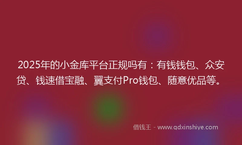 2025年的小金库平台正规吗有：有钱钱包、众安贷、钱速借宝融、翼支付Pro钱包、随意优品等。