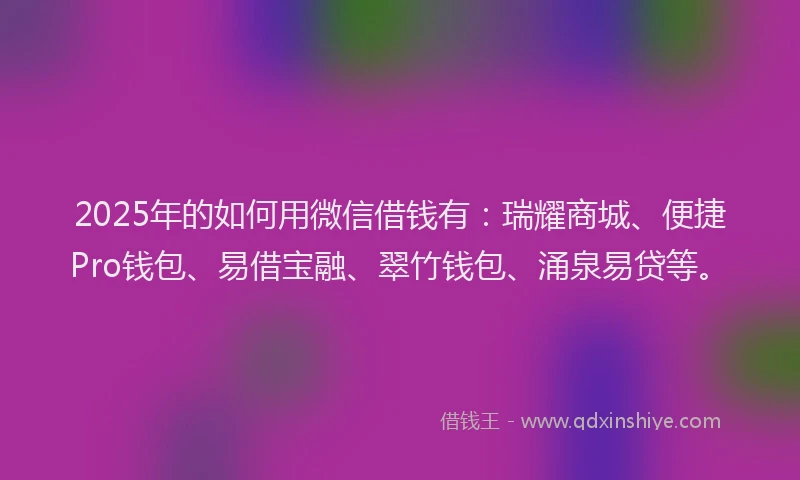 2025年的如何用微信借钱有：瑞耀商城、便捷Pro钱包、易借宝融、翠竹钱包、涌泉易贷等。